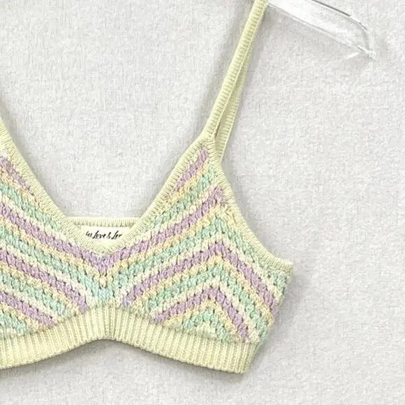 FOR LOVE AND LEMONS Corinna Bralette Womens Small Mint Sweater Knit Crop Chevron - Picture 5 of 16